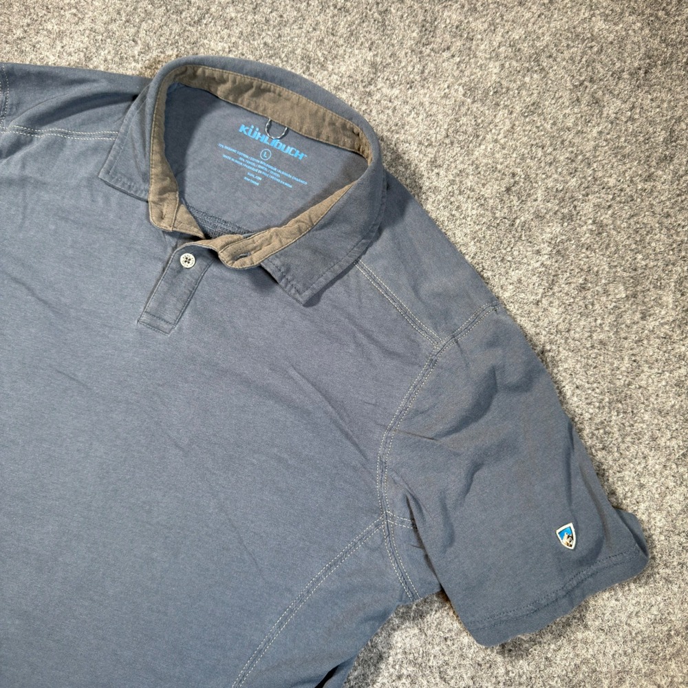 KUHL KuhlTouch Polo Shirt Mens Large Blue Organic Cotton Tencel Lightweight